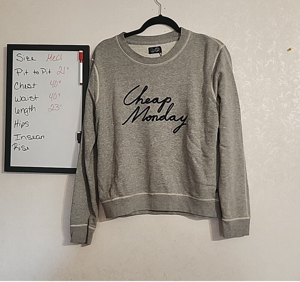 Cheap Monday Womens Ellie Sweat Fleece Sweatshirt sz Medium Gray Embroidered